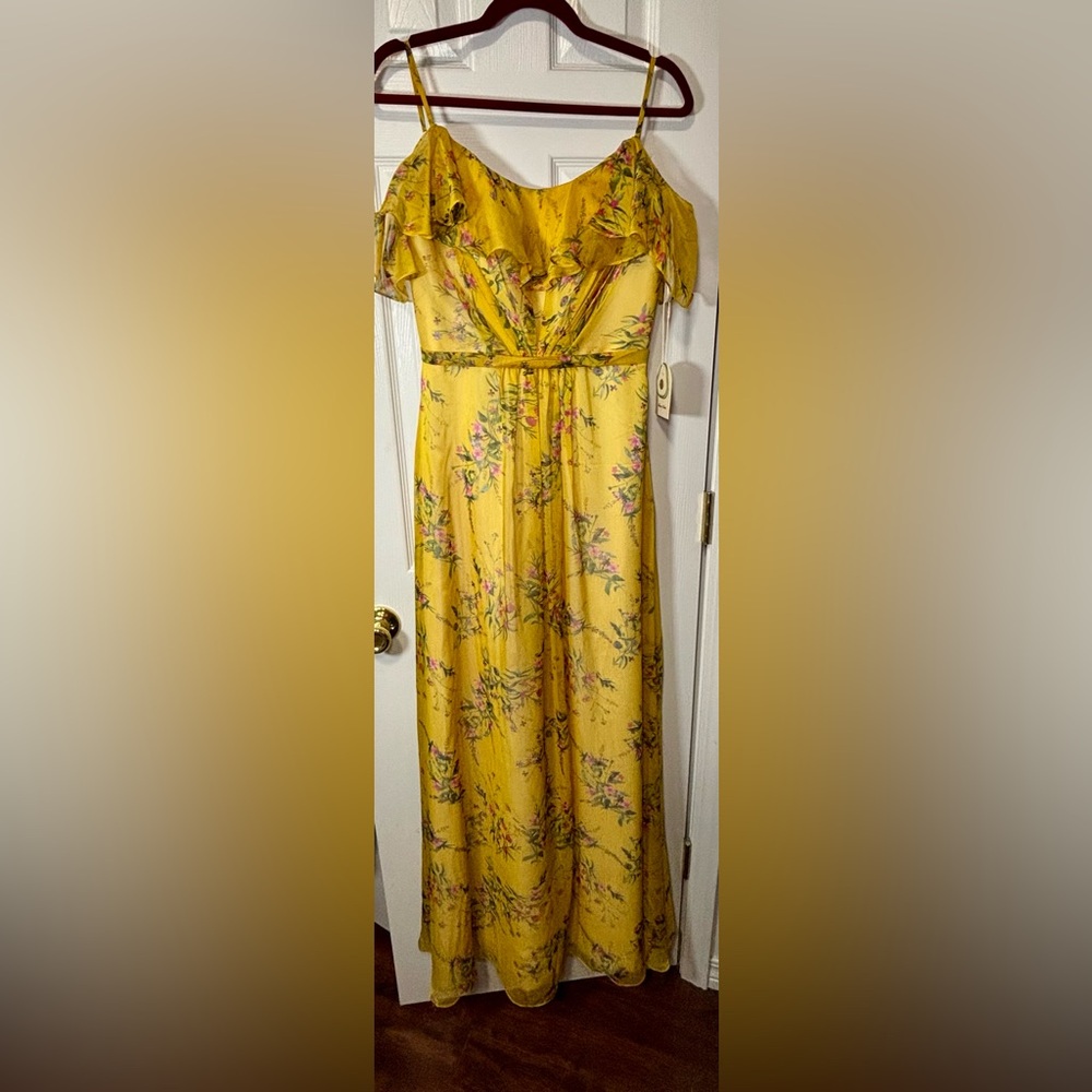 NEW NWOT COCOMELODY SZ 6 YELLOW FLORAL Maxi Dress Off Shoulder/Cold Shoulder